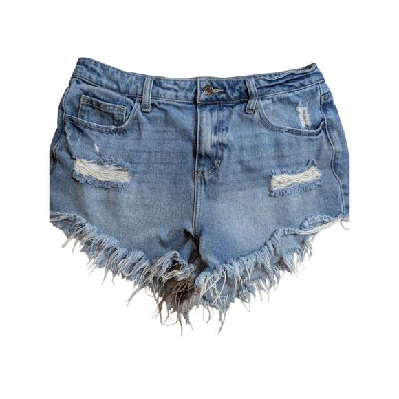 CELLO Jean Shorts Women's M Light Wash Distressed High Rise Cut Off Fray Hem - Picture 1 of 6